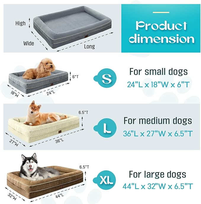 Waterproof Memory Foam Dog Beds for Extra Large Dogs Non-Slip Orthopedic Dog Beds Washable Couch Pet Bed with Removable Cover (Grey, X-Large)
