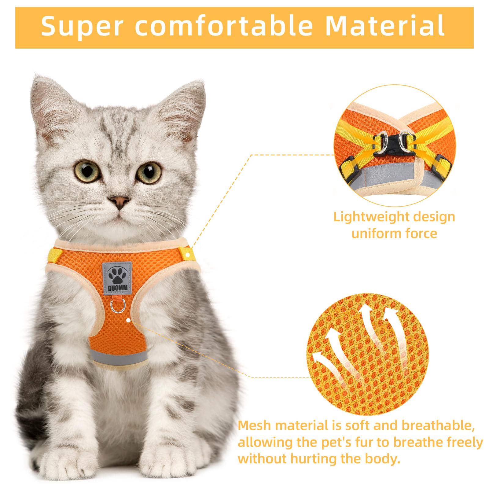 NCMAMA Cat Vest Harness and Leash Set, Escape Proof Harness Orange Small