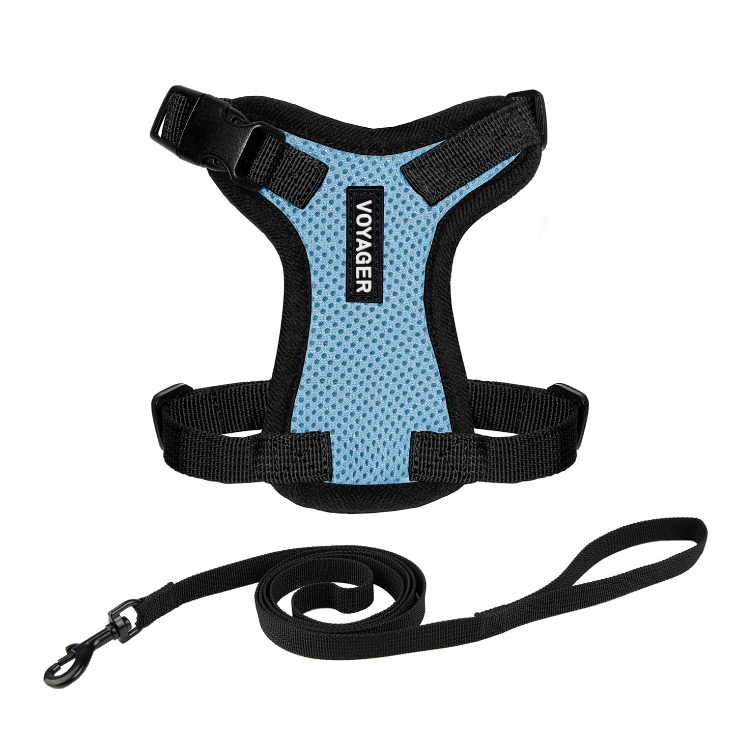 Voyager Escape-Proof Step-in Lock Cat Harness & 5ft Neoprene-Handle Leash Set All-Weather Mesh with Reflective Stitching for Small to Large Cats by Best Pet Supplies, Baby Blue/Black Trim, XS