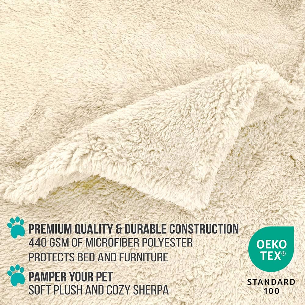PetAmi Fluffy Sherpa Waterproof Dog Blanket for Small Pet Cat, 24x32 Beige