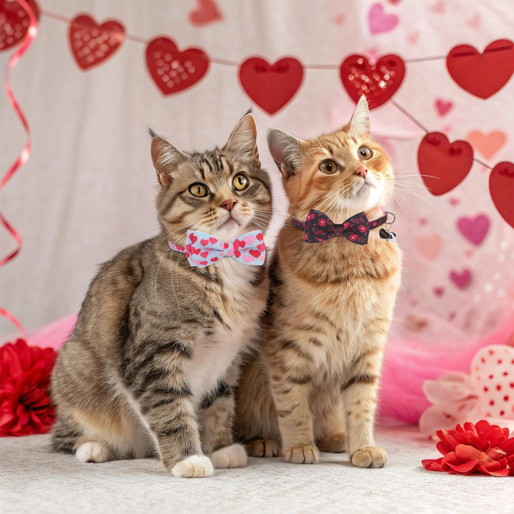 KOOLTAIL Pink Cute Cat Collars Breakaway with Bowtie and Bells, 3 Pack Girl Kitten Collars, Adjustable Safety Buckle Heart Charm Pendant Pet Collars for Kitty Boys Girls Cats Holiday