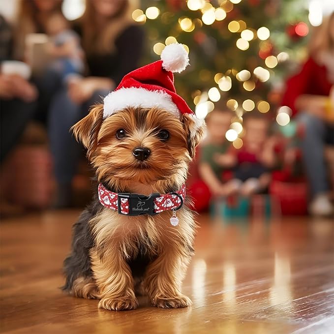 Babole Pet Christmas Dog Collar - Cute Red Santa Christmas Puppy Collar with Safety Buckle, Soft Adjustable Holiday Dog Collars for Small Medium Large Dogs XS