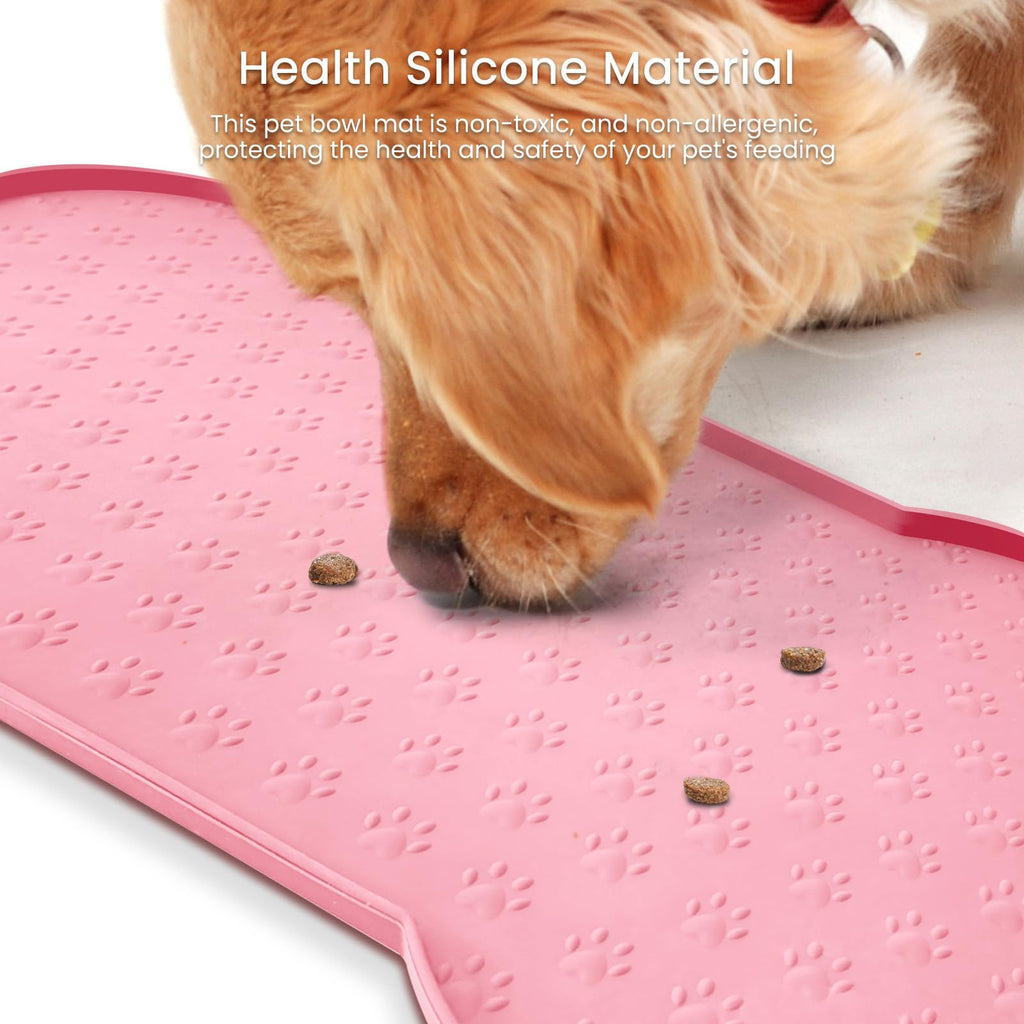 PWTAA Dog Food Mat Anti-Slip Silicone Dog Bowl Mat Thicker Pet Placemat Waterproof Cat Feeder Pad with Raised Edge Puppy Kitten Feeding Mats Suitable Small Medium-Sized Dogs Cats Eating Tray
