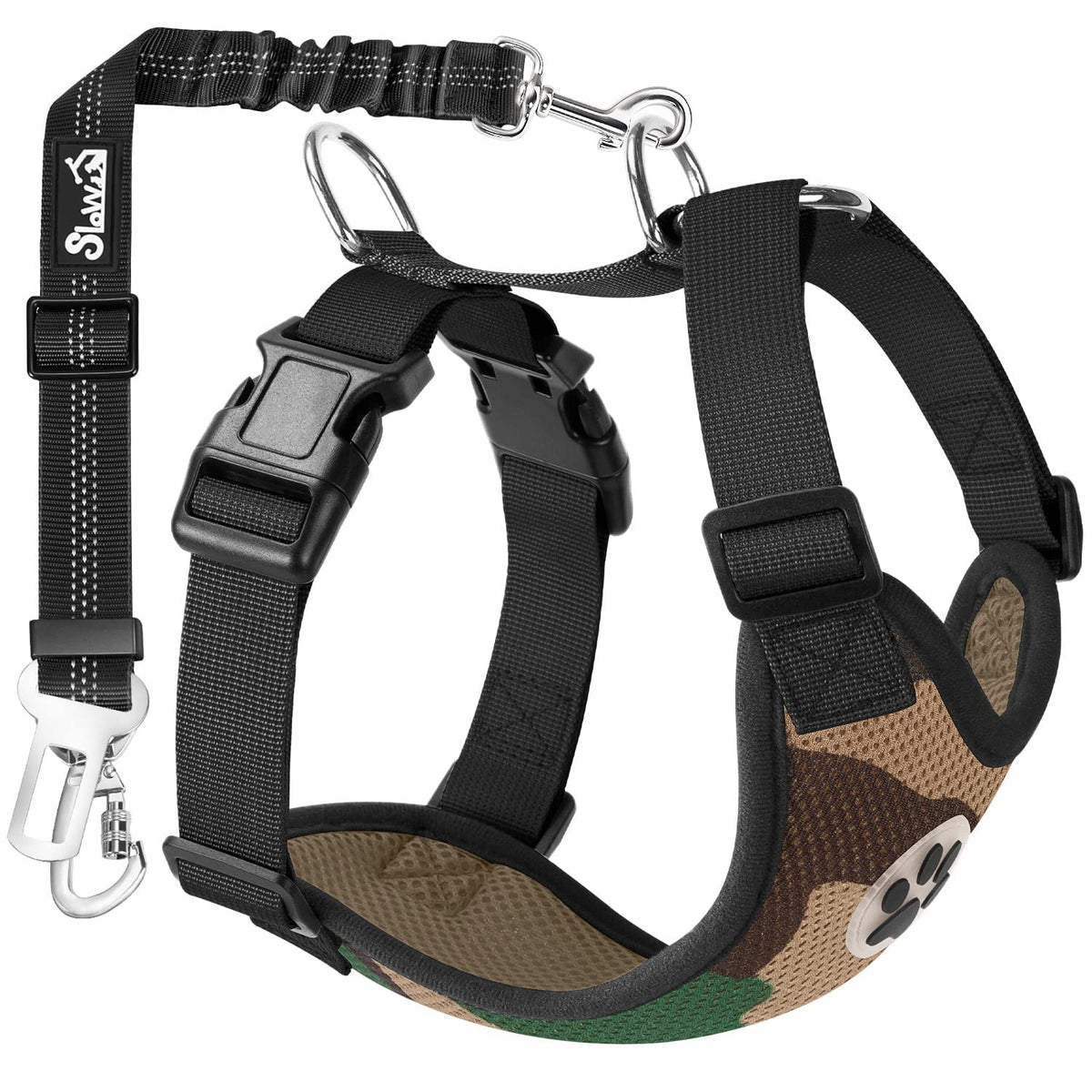 SlowTon Dog Seat Belt and Harness for Car, 2 in 1 Seatbelt Buckle, B M