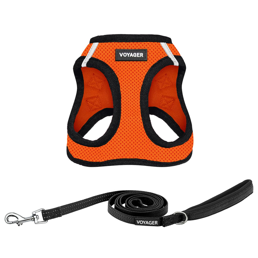 Best Pet Supplies Voyager Step-in Air All Weather Mesh Harness and Reflective Dog 5ft Leash Combo with Neoprene Handle, for Small, Medium and Large Breed Puppies - Orange/Black Trim, XX-Small