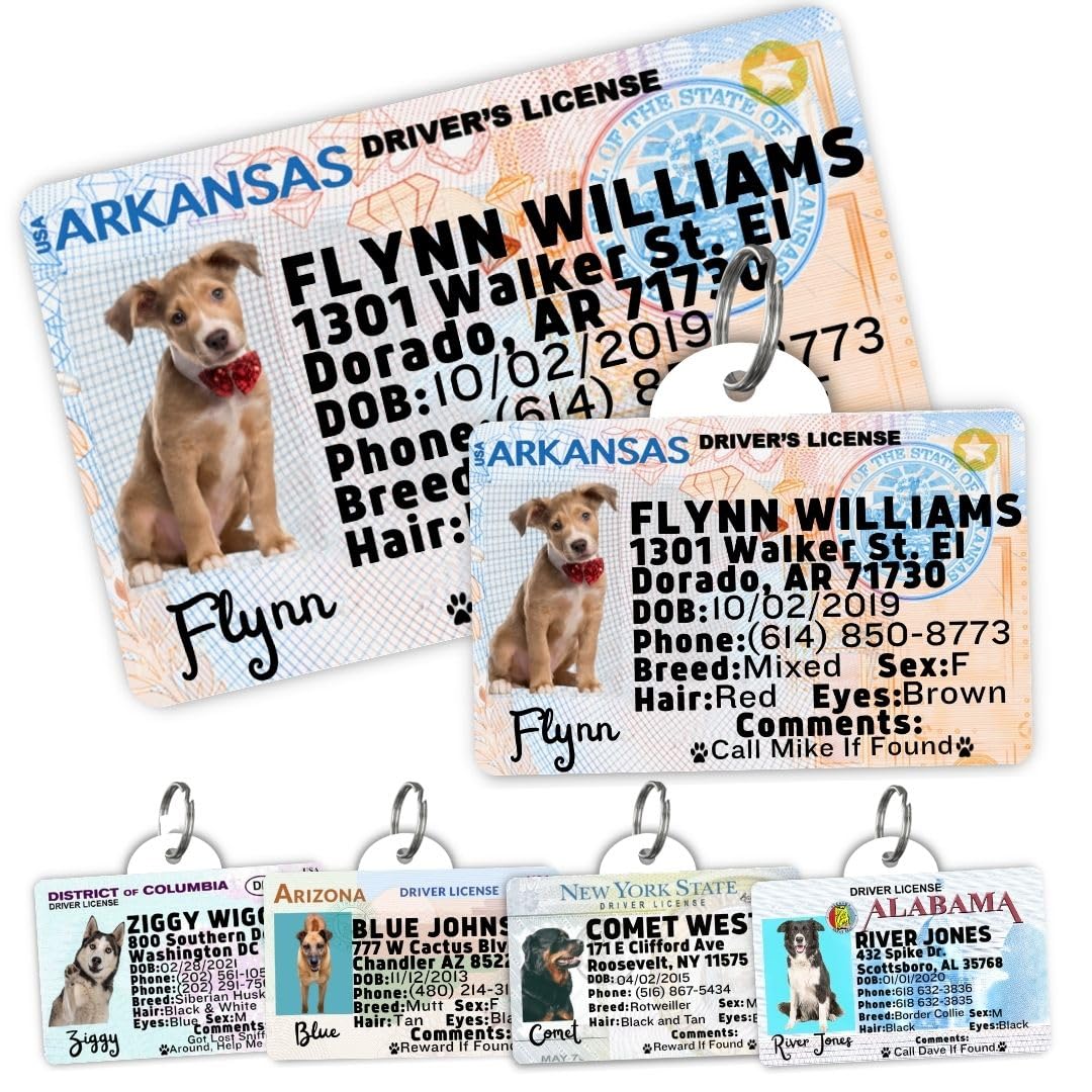 Dog Tags Personalized, Dog ID License Tag for Pets (Arizona, Wallet Card)