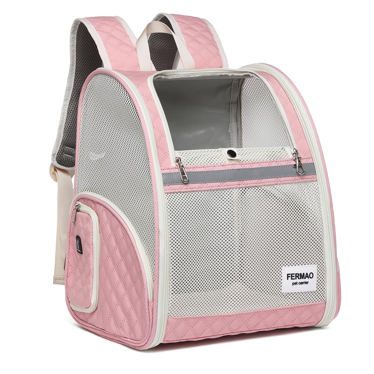 Cat Backpack Carrier for Small Dogs and Medium cat Puppy Kitten Bunny Pet Carrier Backpack Collapsible with Fully Ventilated Mesh with Safety Leash (Khaki, 12.9" L x 10.62" W x 15.5" H - M)