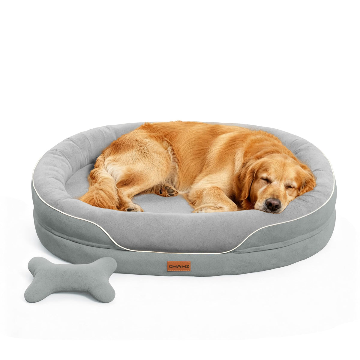 CWAWZ Large Orthopedic Dog Bed, 36 in. Dog Bed for Large Sized Dogs with Full-Surround Bolsters, Dual-Sided Dog Cooling Beds with Memory Foam, Washable Pet Sofa Couch with Nonslip Bottom, Light Grey