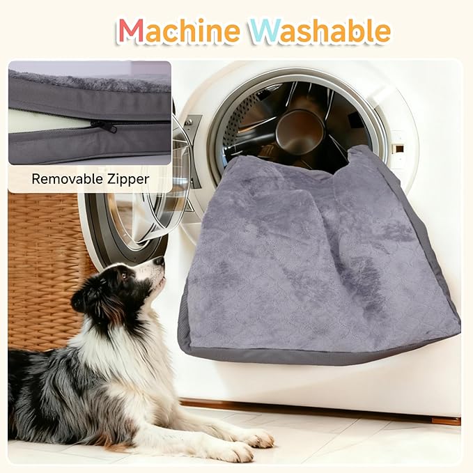 Waterproof Large Dog Bed - XL Dog Bed for Crate, Washable Crate Bed with Orthopedic Pet Mat with Egg Crate Foam, Anti-Slip, Reversible & Washable Cover, 41" x 27", Gray