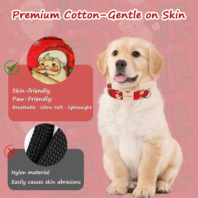 Astdogio Christmas Dog Collar，Soft Cotton Dog Collars for Medium Dogs, Dog Christmas Collar with Santa for Small Medium Large Dogs, Adjustable Red Collars Perfect for Girl or Boy Dog Collars-M