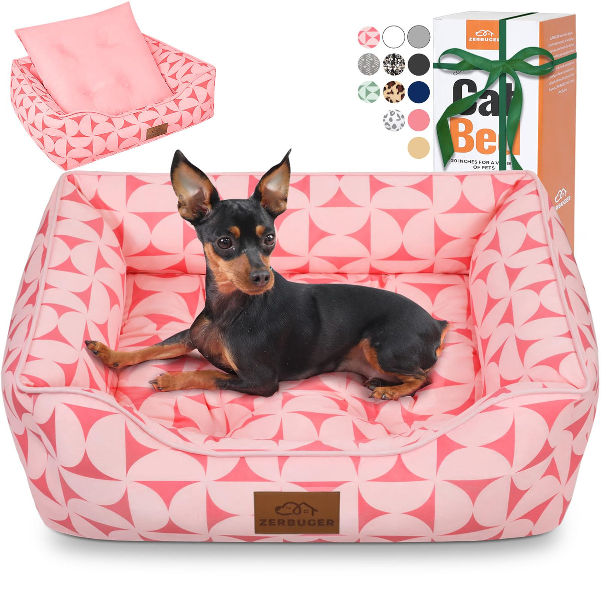 Zerbuger 25in Pink Pattern Rectangle Cat Dog Bed Machine Washable Sofa
