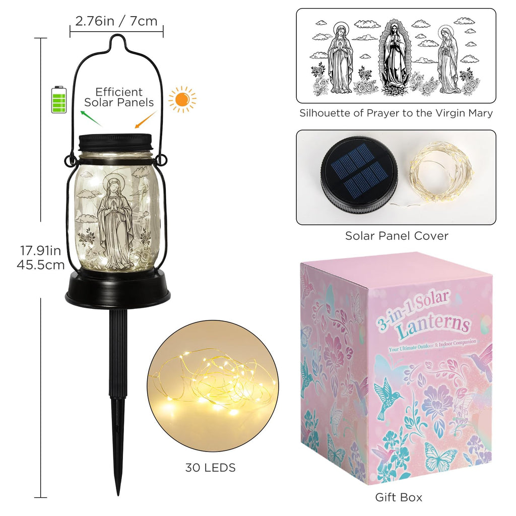 kyoryuger Virgin Mary Religious Gifts for Women/Men Virgin Mary Praying Solar Lantern Mom Birthday, Mothers Day, Religious Solar Garden Decoration Outside for Yard, Patio,Backyard,Porch, Torches