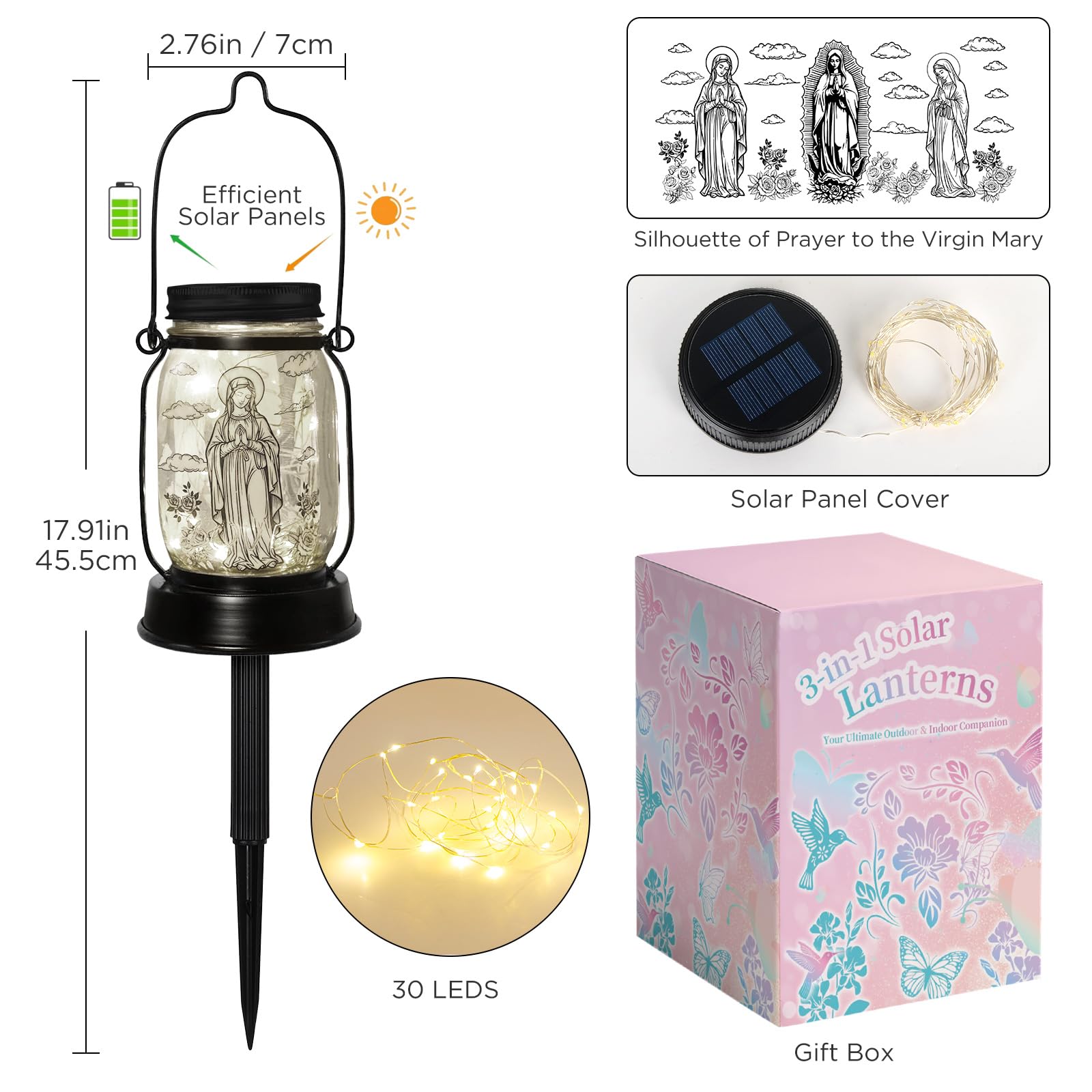 kyoryuger Virgin Mary Religious Gifts for Women/Men Virgin Mary Praying Solar Lantern Mom Birthday, Mothers Day, Religious Solar Garden Decoration Outside for Yard, Patio,Backyard,Porch, Torches