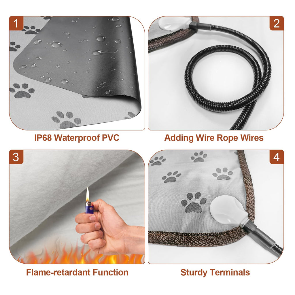 GOLOPET Pet Heating Pad 22x18 in with SmartThermostat Switch and Tube,Obtained MET and UL Dual Certification,WaterproofCat Heating pad-Paw Print