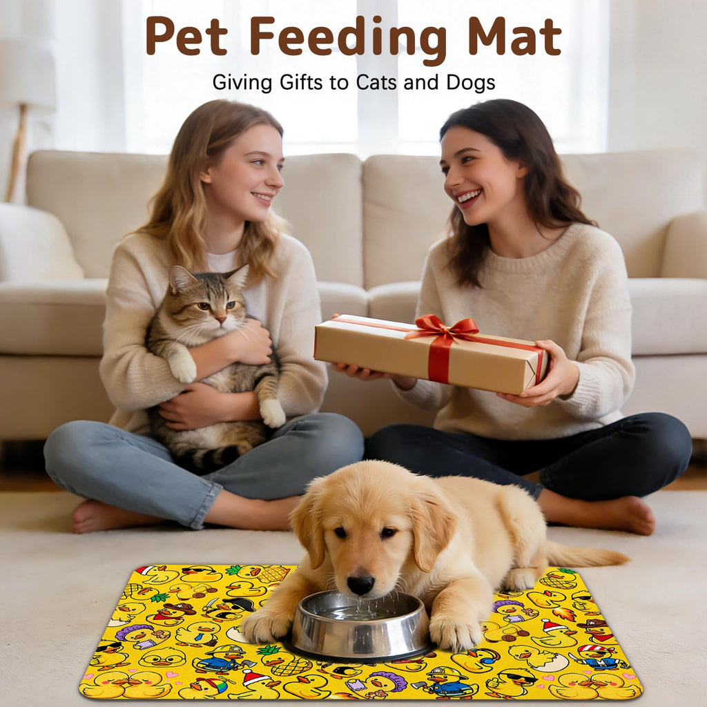 Dog Food Mat for Bowls, Absorbent Quick Dry Dog Cat Mats for Food and Water, Non-Slip Backing Pet Mat Pet Supplies - Duck Pattern