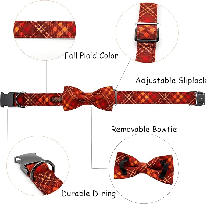 Bobo Rainbow Fall Dog Collar, Pet Collar Bow Plaid Pet Collars Girl Boy Holiday Pet Collars Gift Bow Collars Cute Soft Puppy Collars for X-Large Dogs