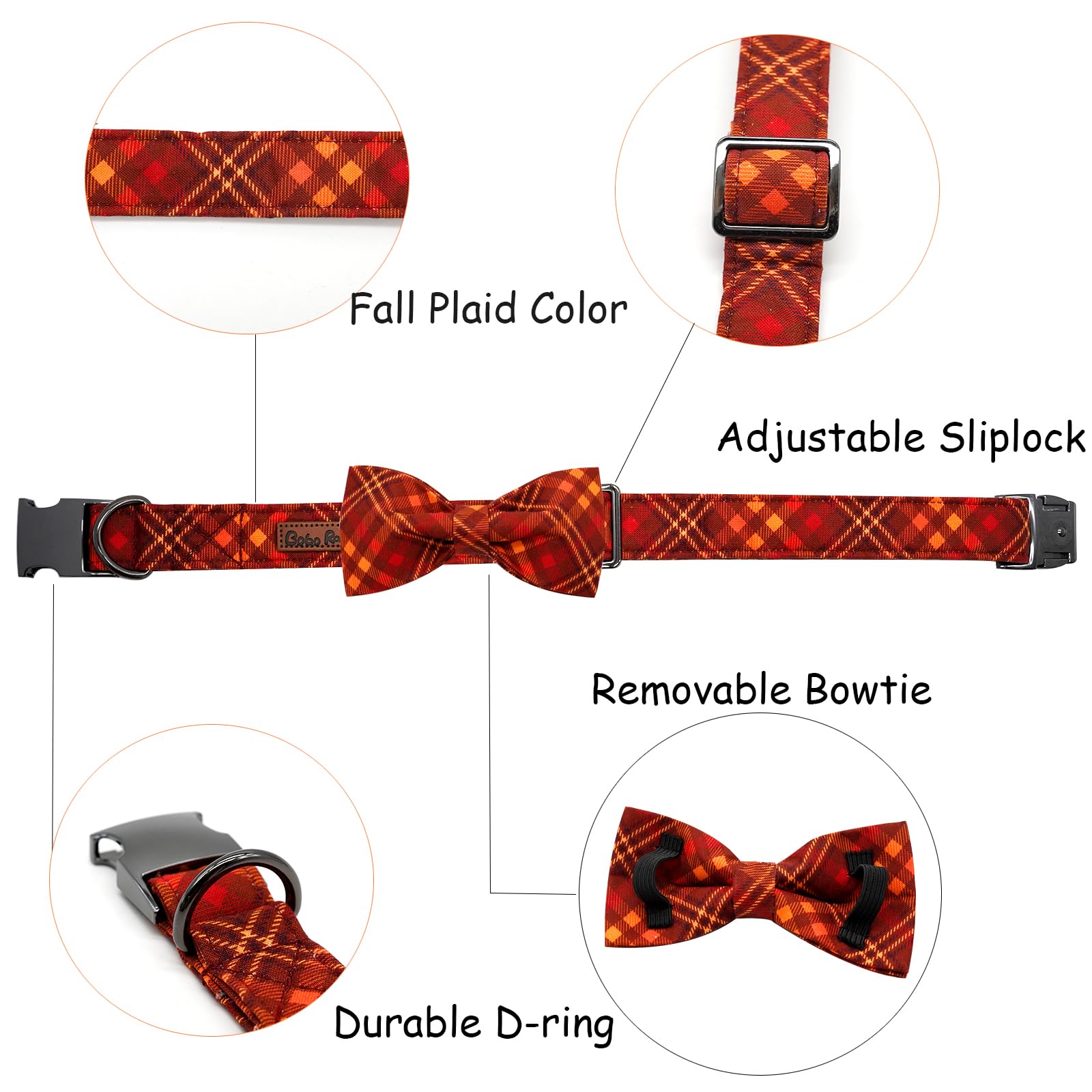 Bobo Rainbow Fall Dog Collar, Pet Collar with Bow Plaid Dog Collar Girl Boy Holiday Puppy Collar Gift Bow Collar Soft Cute Collars for X-Small Puppy
