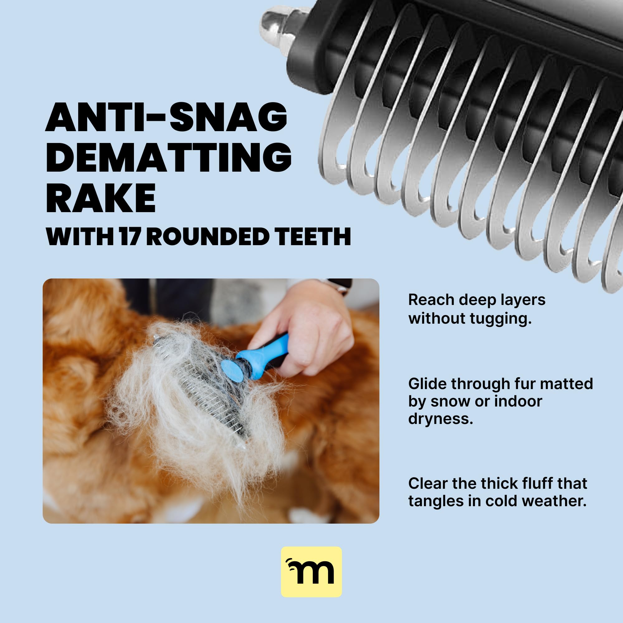 MalsiPree Dog Brush for Shedding - Large Blue, 2-in-1 Deshedding Rake