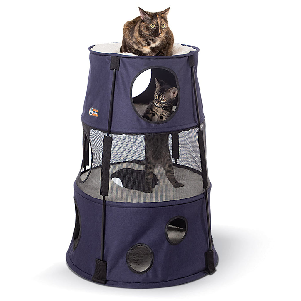 K&H Cat Tower, Tree Condo for Multiple Large Indoor Cats, 3 Level, Denim