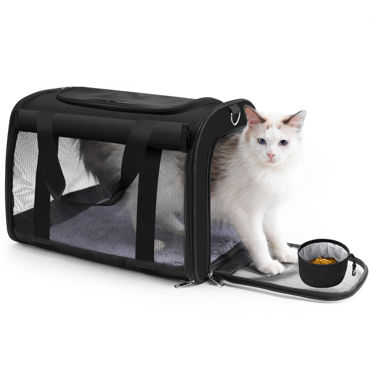 TWDEPART Cat Carrier Backpack - Multifunctional, Firm & Foldable with Roll-Up Shade, Breathable Design Includes Collapsible Bowl and Cushion (Blue)
