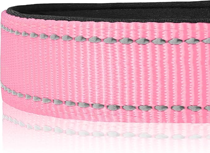Joytale Reflective Dog Collar, Adjustable Neoprene Padded, Pink L