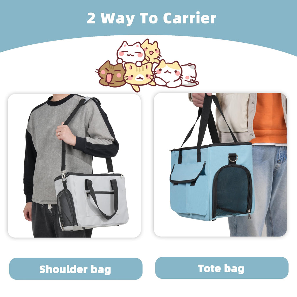 Cat & Dog Carrier for Pets Up to 15 Lbs, Airline Approved Soft-Sided Collapsible Pet Carrier for Cats & Dogs, Cat Carrier with Breathable Mesh, Padded Interior – Ideal for Car Rides, Daily Use(Blue)