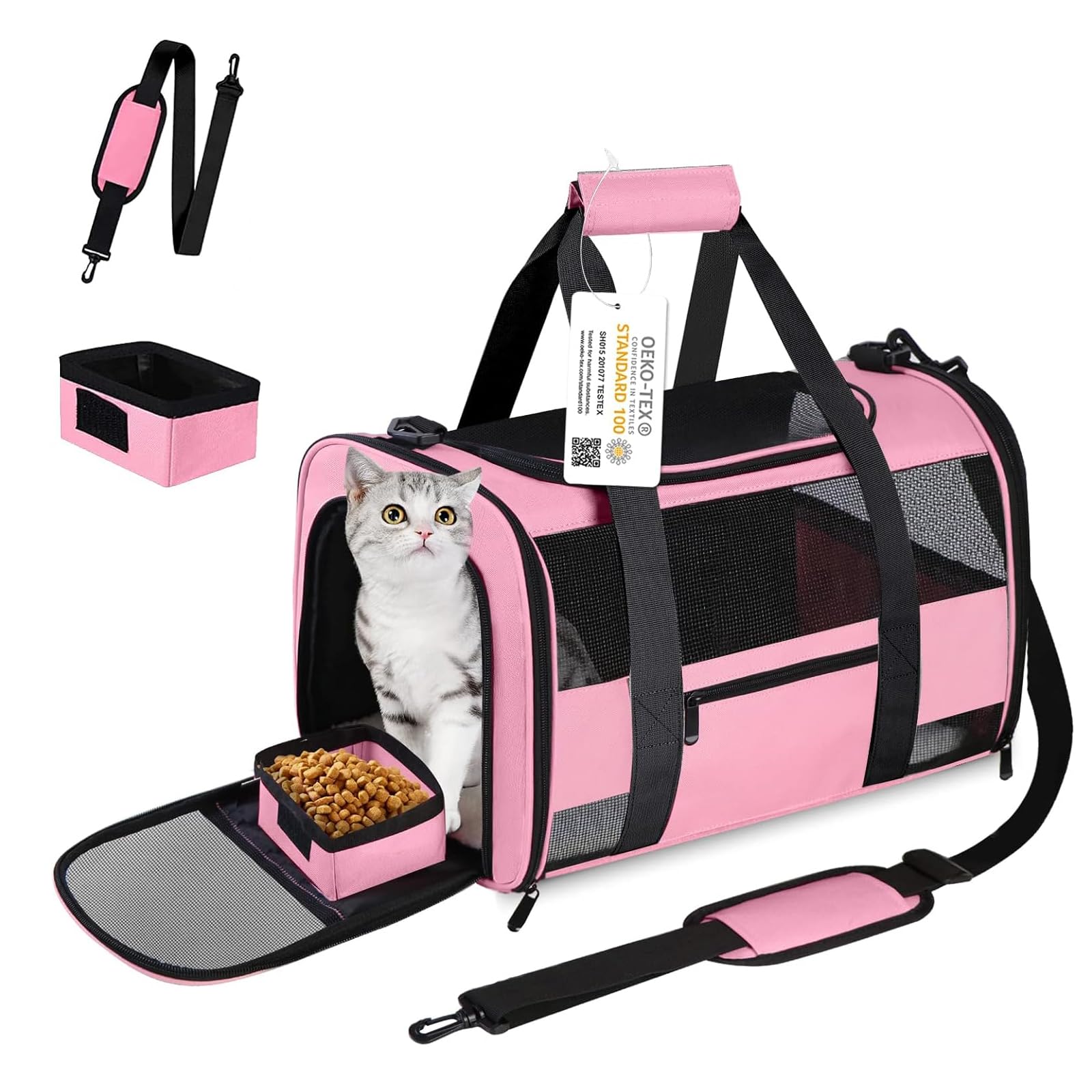 CUSSIOU 20" Large Cat Carrier Soft Side Dog Carrier Pet Carrier for Medium Small Dogs Cats Collapsible Soft Sided Pet Carrier for Cats Dogs Puppy of 25 lbs, Pink