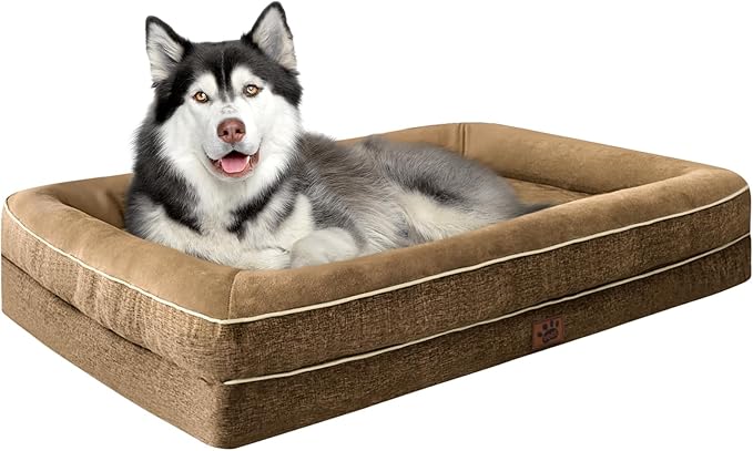TaiBest Waterproof Memory Foam Dog Beds for Extra Large Dogs Non-Slip Orthopedic Dog Beds Washable Couch Pet Bed with Removable Cover (Beige