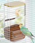 BNOSDM No Mess Bird Automatic Feeder Bird Cage Feeders Parrot Cage Accessories Transparent Seed Food Container with Perch for Finches, Parakeets, Budgies, Lovebirds, Cockatoos, Canaries (Brown)