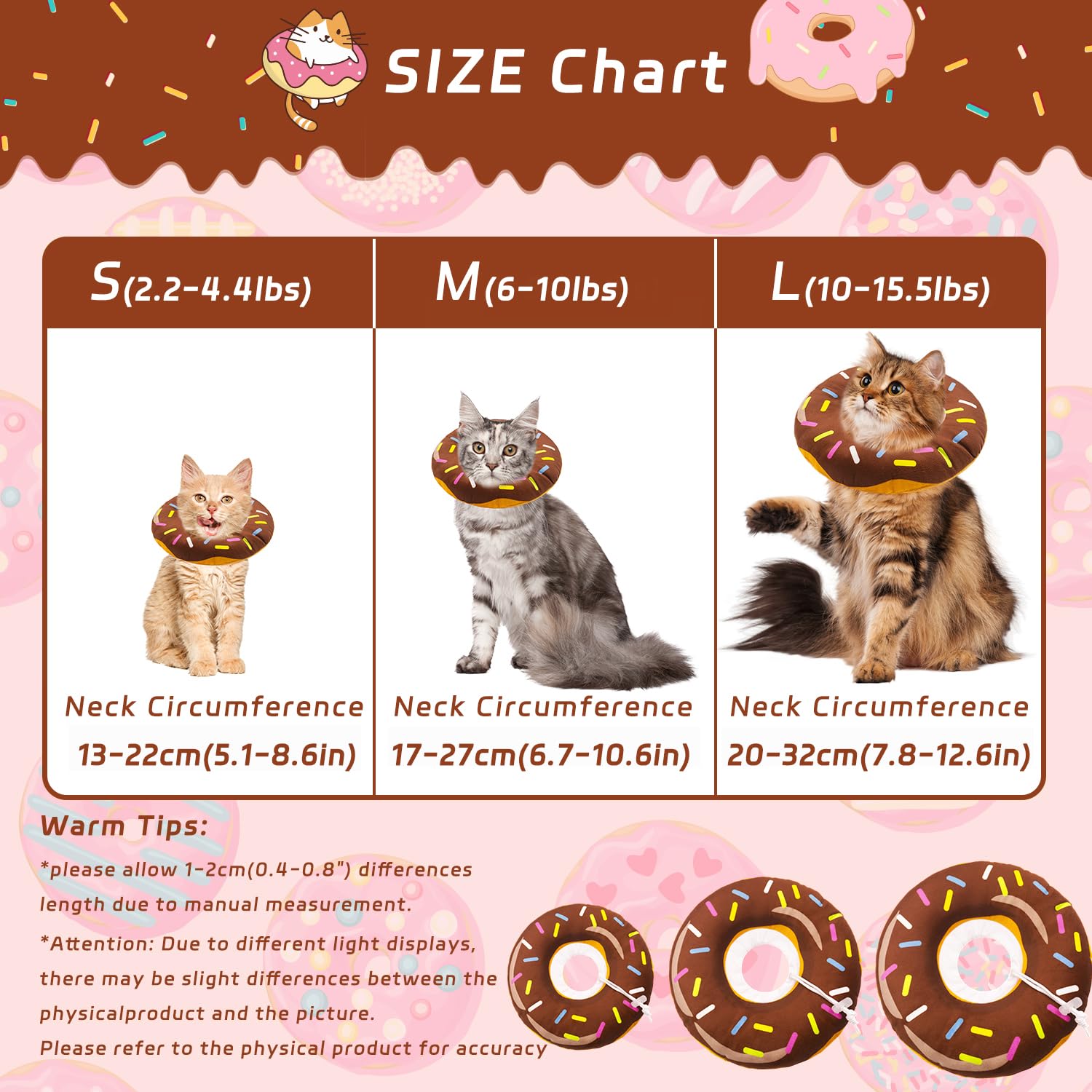 Seyezo Cat Cone Collar Soft, Adjustable Cat Recovery Collars, Donut Brown L
