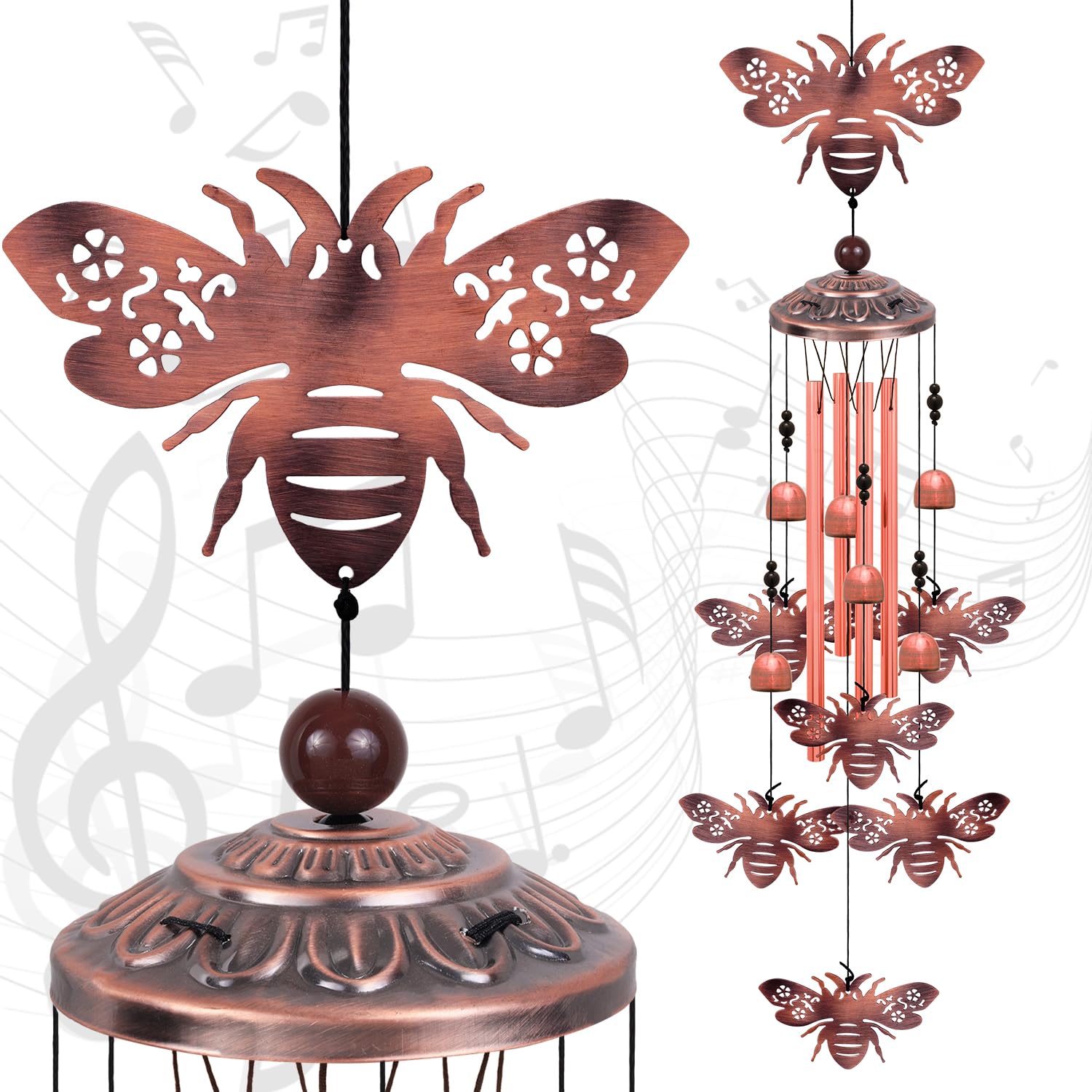 Outdoor Bees Wind Chimes, Gifts for Mom & Grandma & Family, Music Wind Catcher, Mobile Bee Ornaments, Memorial Windchime, Blessing Wind Bells for Indoor,Home,Balcony,Lawn,Tree,Yard, Garden Decoration