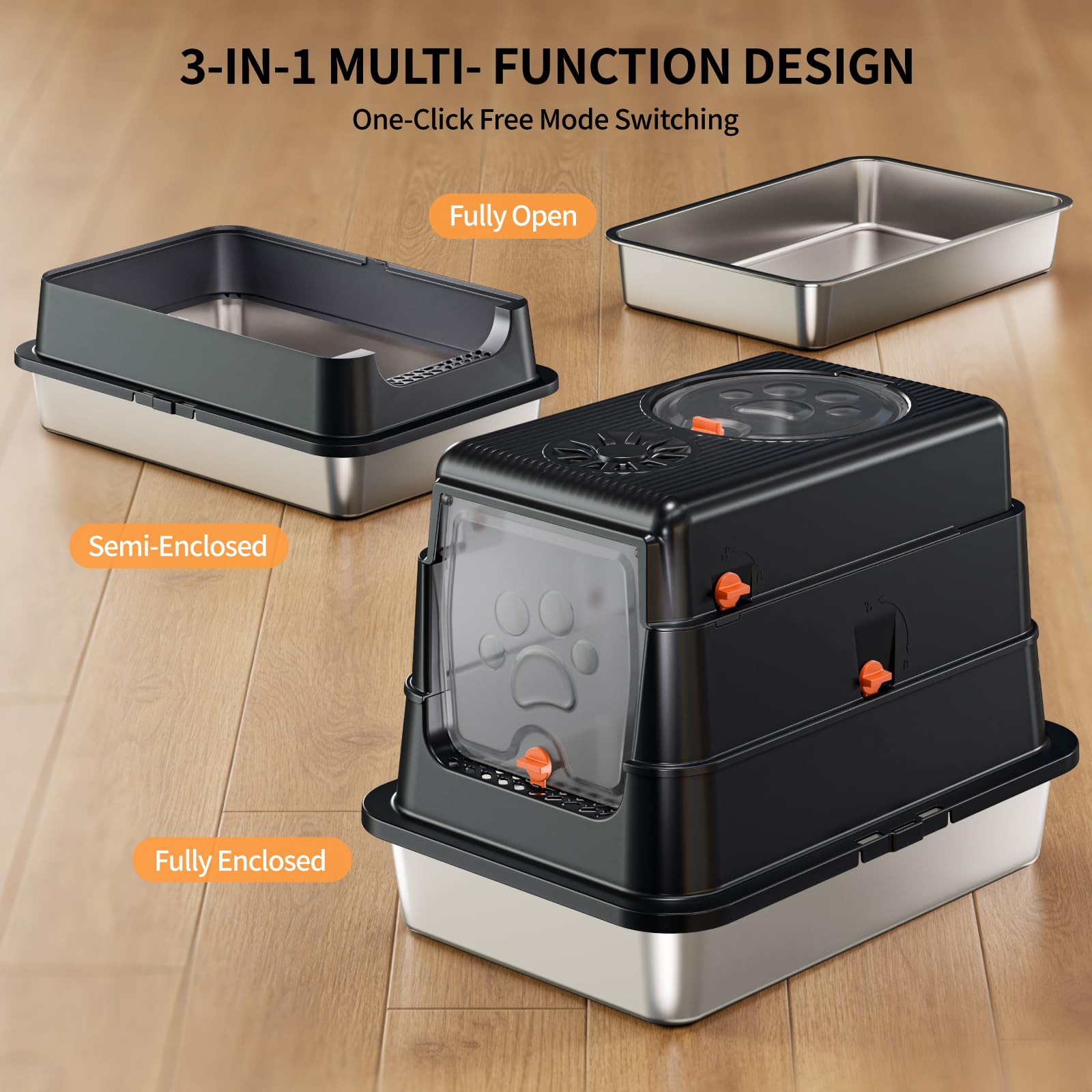 Stainless Steel Cat Litter Box with Lid, Small Enclosed Metal Litter Pan
