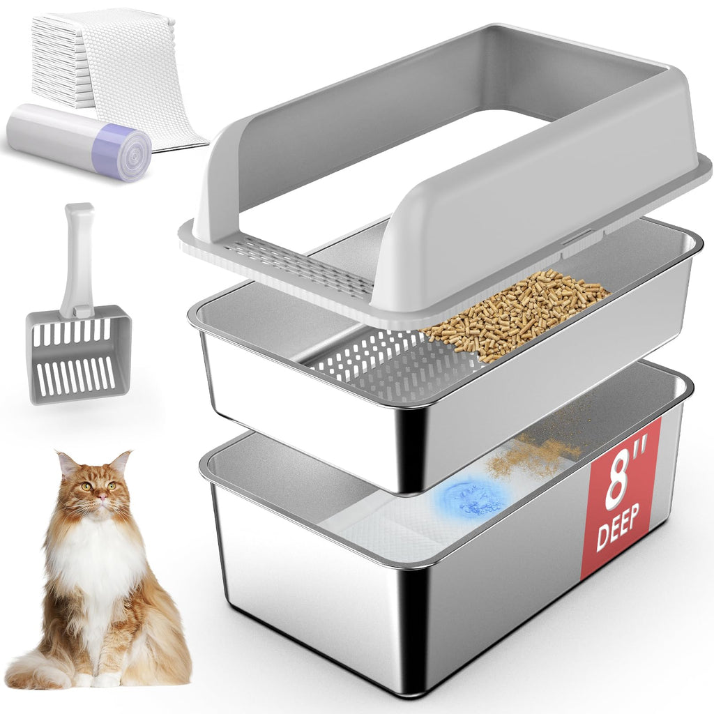 Suzzipaws XL Stainless Steel Sifting Litter Box with Lid for Pine Pellets