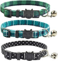 Breakaway cat Collars with Bell, Set of 3, Durable & Safe Cute Kitten Collars Safety Adjustable Kitty Collar for Cat Puppy 7.5-11in (Green,Black)