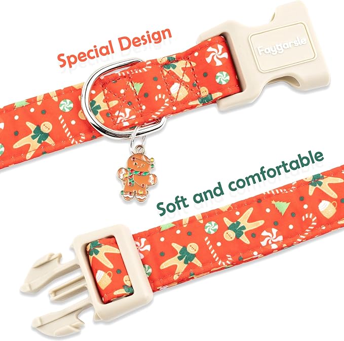 Faygarsle Christmas Dog Collar, Red Gingerbread Pattern, Holiday Pet Accessory, for Small Medium Large Dogs, XS