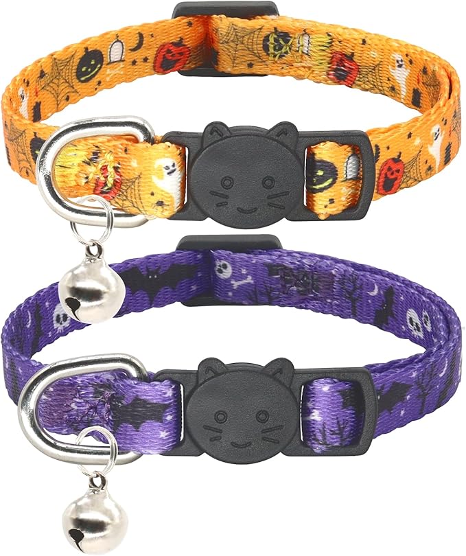 Giecooh Halloween Cat Collar, Breakaway Cute Cat Collar with Bells