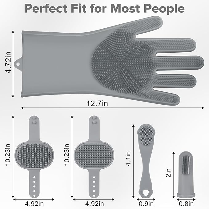 Augwind 6PCS Pet Grooming Kit for Dogs, Cats and Horses | Dog Washing Gloves | Cleanroom Gloves | Dog Bath Brush | Dog Bath Gloves | Dog Shampoo Brush | Dog Bath Supplies (Grey)
