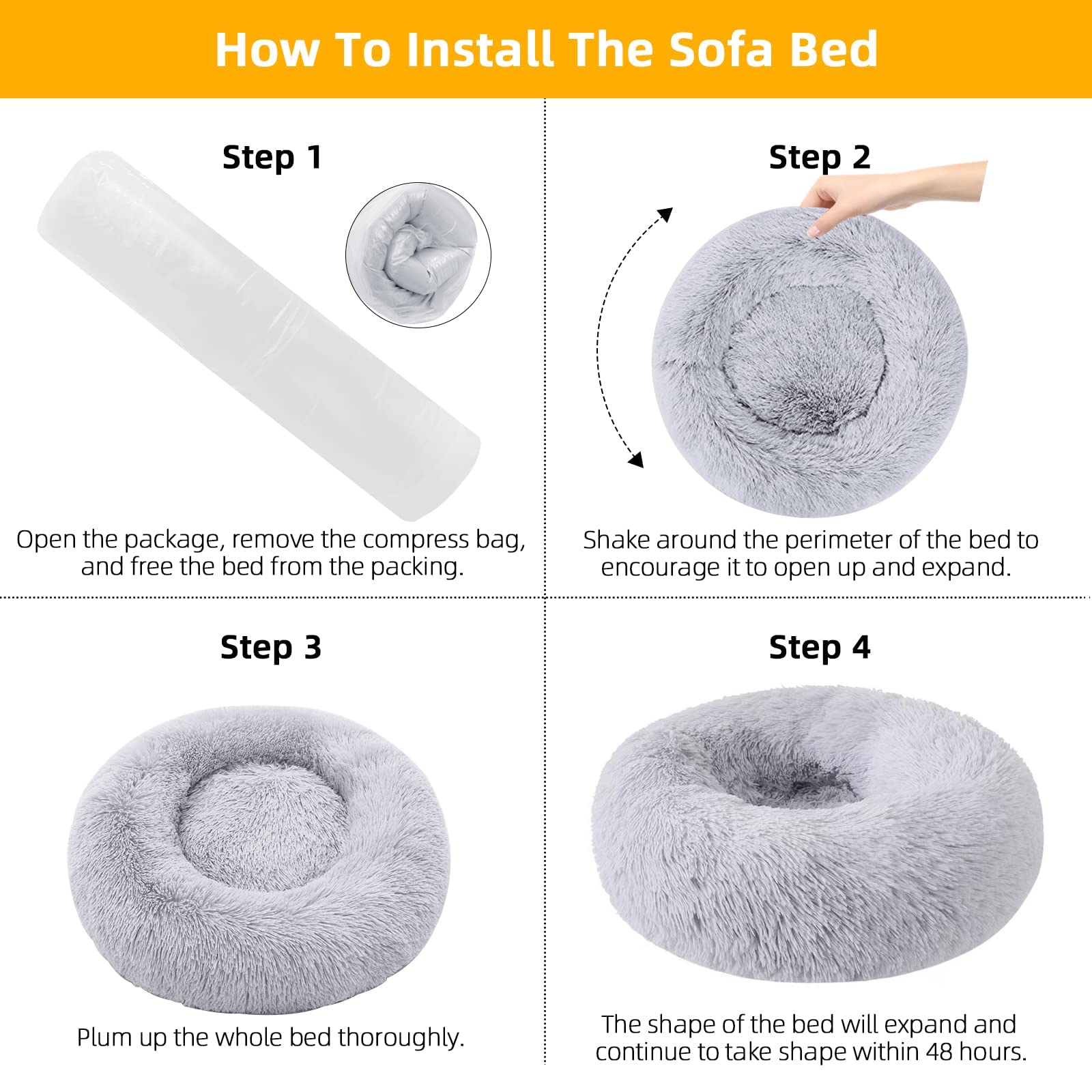 Dog Bed for Small Medium Large Dogs Cats, 20 inch Calming Washable-Round Cozy Soft Pet Bed for Puppy and Kitten with Slip-Resistant Bottom