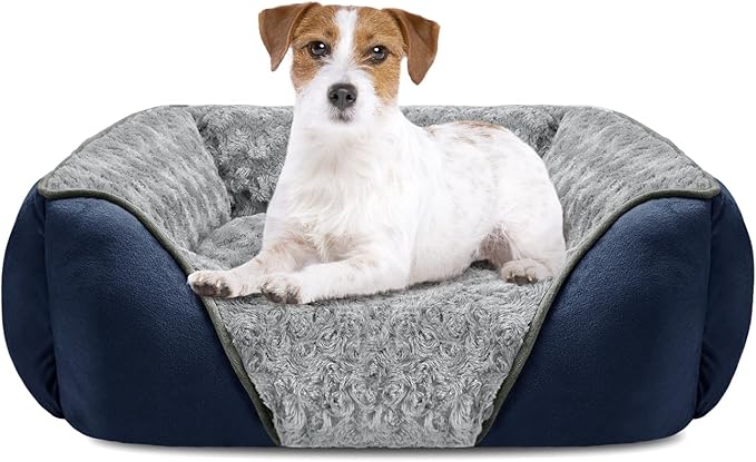 INVENHO Small Dog Bed Rectangle Washable Orthopedic Soft Calming Sleeping Durable Pet Cuddler with Anti-Slip Bottom