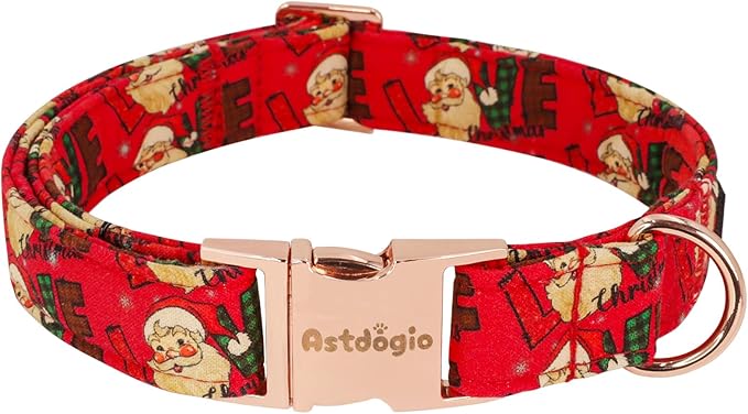 Astdogio Christmas Dog Collar，Soft Cotton Dog Collars for Medium Dogs, Dog Christmas Collar with Santa for Small Medium Large Dogs, Adjustable Red Collars Perfect for Girl or Boy Dog Collars-M
