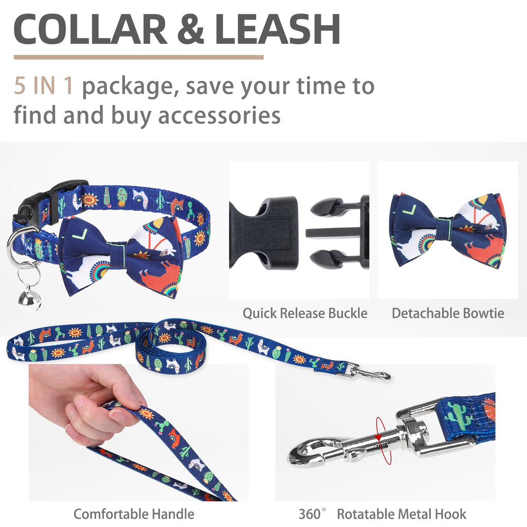 PUPTECK Adjustable Dog Harness Collar and Leash Set, Step in No Pull Pet Harness for Small Medium Dogs Puppy Cats Outdoor Walking, Soft Mesh Padded Reflective Vest Harnesses, Navy Blue Alpaca, XXS
