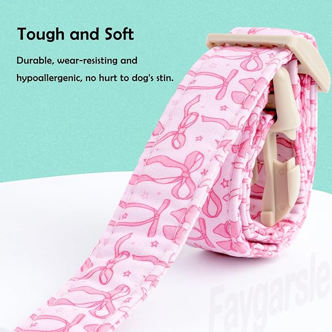 Faygarsle Cute Pink Bow Pattern Dog Collar for Summer Spring Design for Small Medium Large Dogs, M