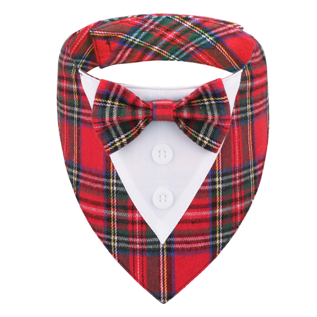 ADOGGYGO Fall Dog Tuxedo Bandana, Plaid Thanksgiving Dog Bow Tie Collar, XS