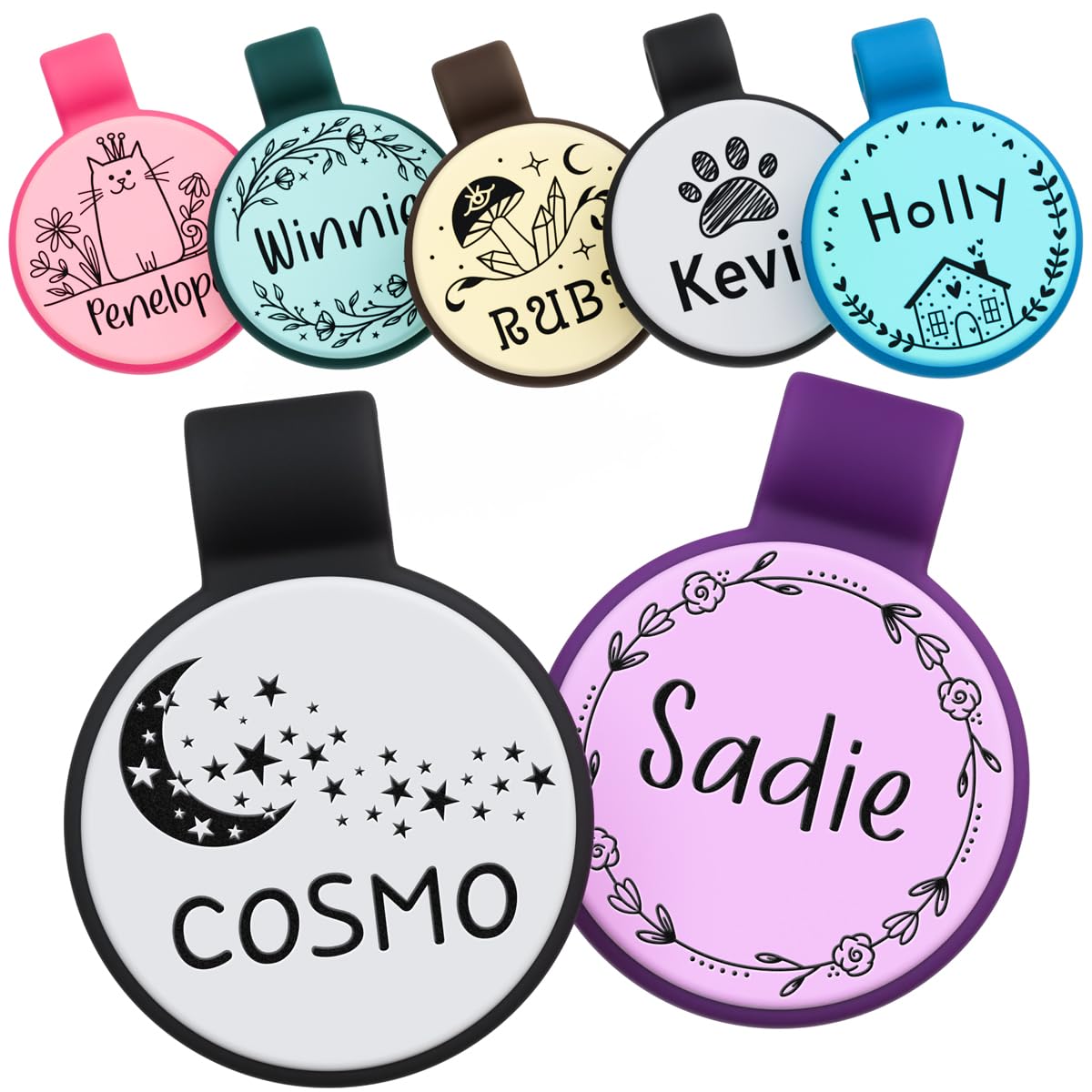 Brayhoo Silent Silicone Dog Tags, Custom Engraved Pet ID Tags for Cats and Dogs, Personalized Small Size Cat Tags with Cute Designs (Designs, Regular)
