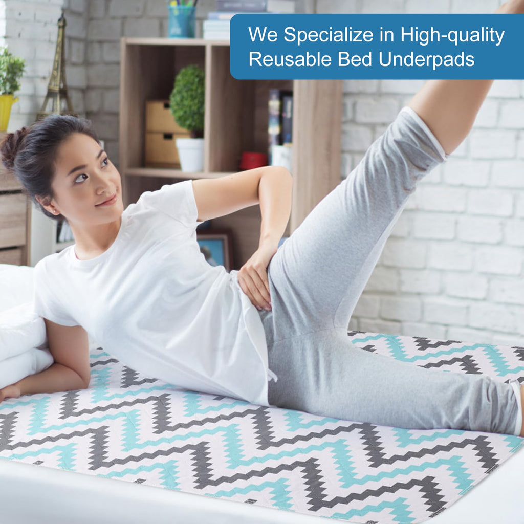 OUTCREATOR® Washable Bed Pads 34" x 56" (Pack of 2), Incontinence Mattress Protector, Anti-Slip Waterproof Underpads for Adults Kids Elderly Pets, Absorbency & Reusable Bedwetting Pads (Wave)
