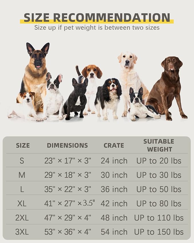Orthopedic Dog Beds Large Sized Dog Waterproof Pet Mattress with Removable Washable Cover and Non-Slip Bottom, Quilting Mat for Crate, 35x22 Inch, Light Gray