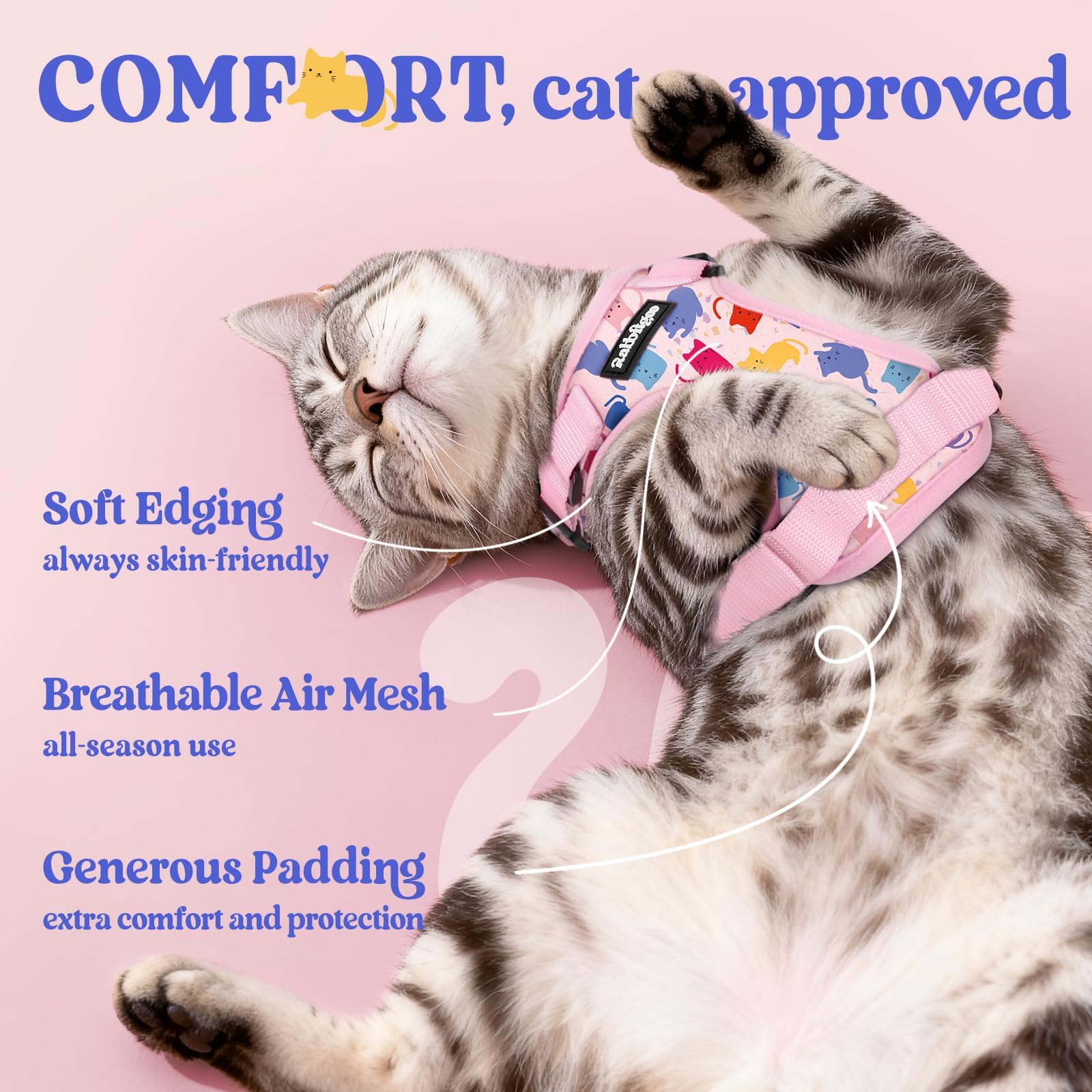 rabbitgoo Cat Harness and Leash Set, Escape Proof Vest, Purrty Pink