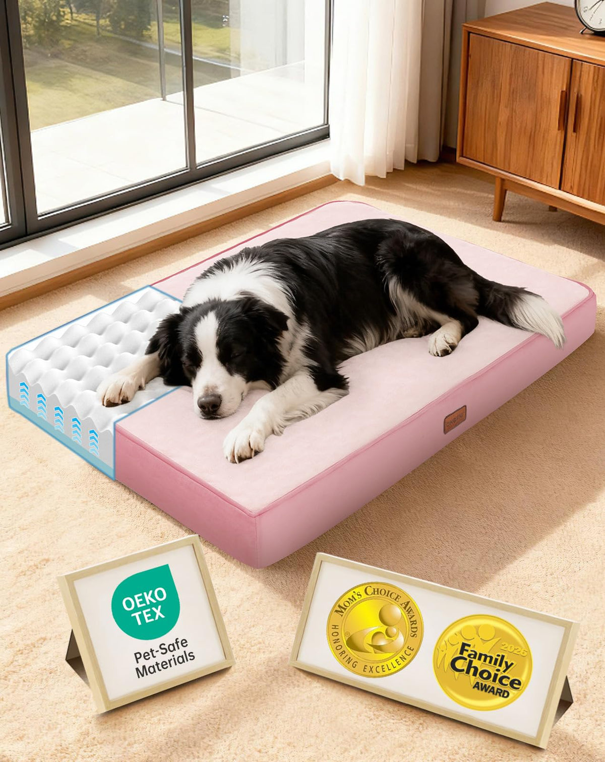 OhGeni Orthopedic Waterproof Large Dog Bed, Memory Foam, 41 inch-XL(Gray)