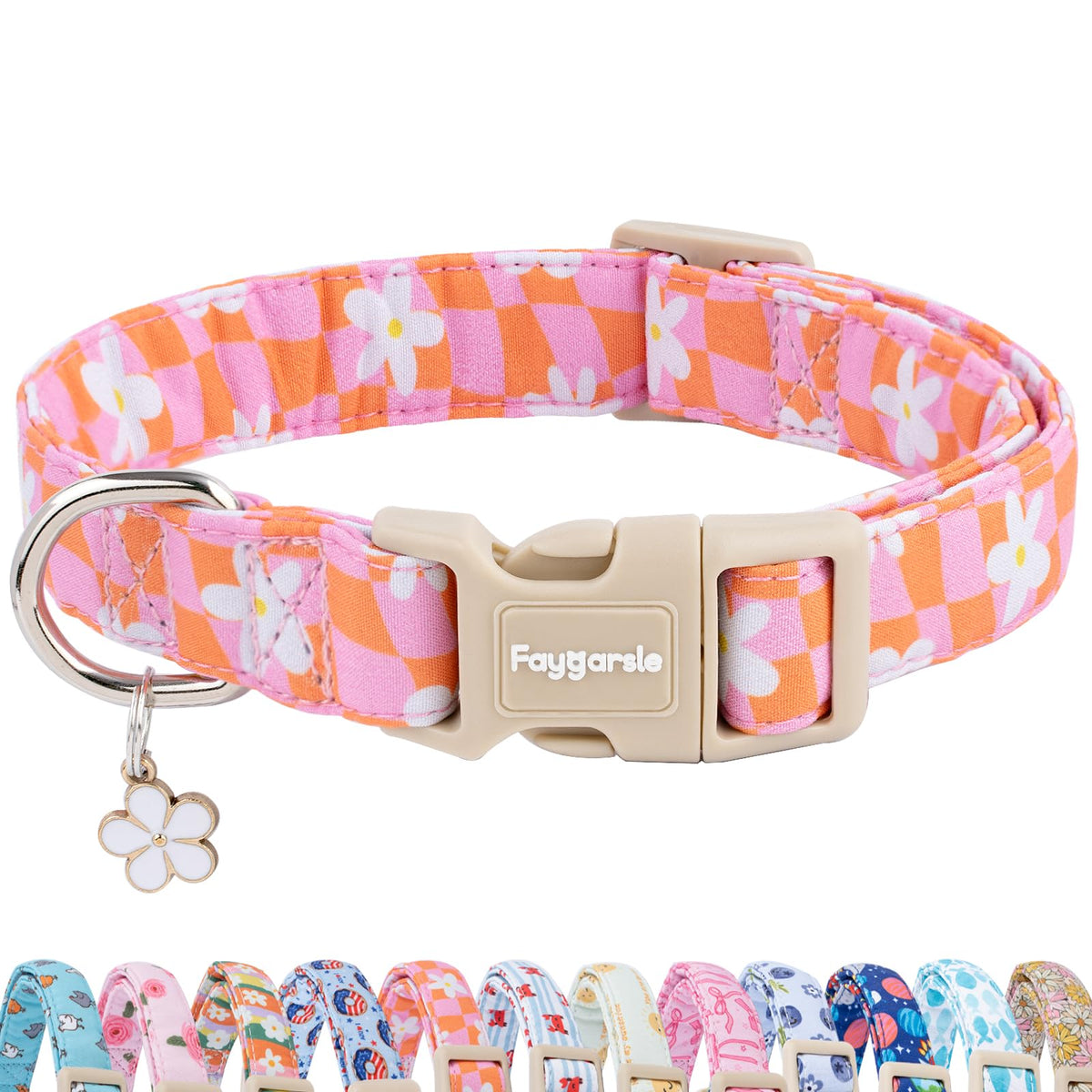 Faygarsle Fall Dog Collar Orange and Pink Pumpkin Pattern for Autumn S