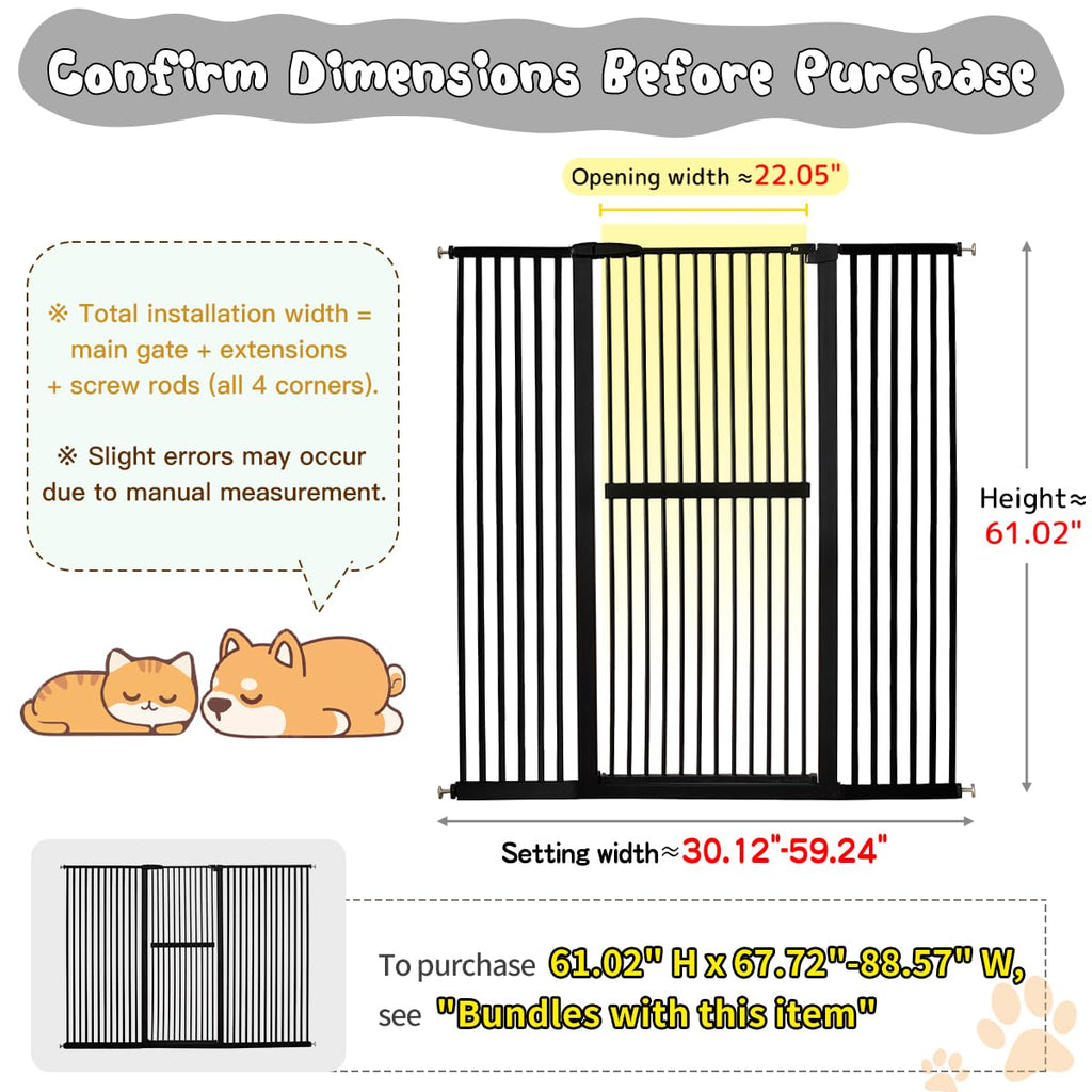 Lumizone 61.02" Extra Tall Pet Gate for Cat Dog 30.12"-59.24" Wide Black